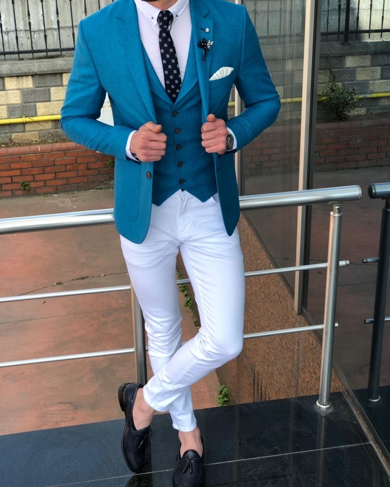 Turquoise Suit by GentWith.com with Free Shipping