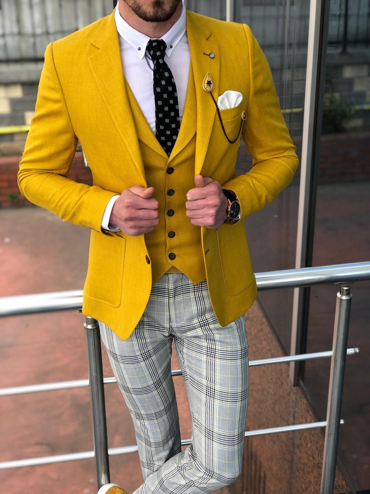 Buy Yellow Slim Fit Suit by GentWith.com with Free Shipping