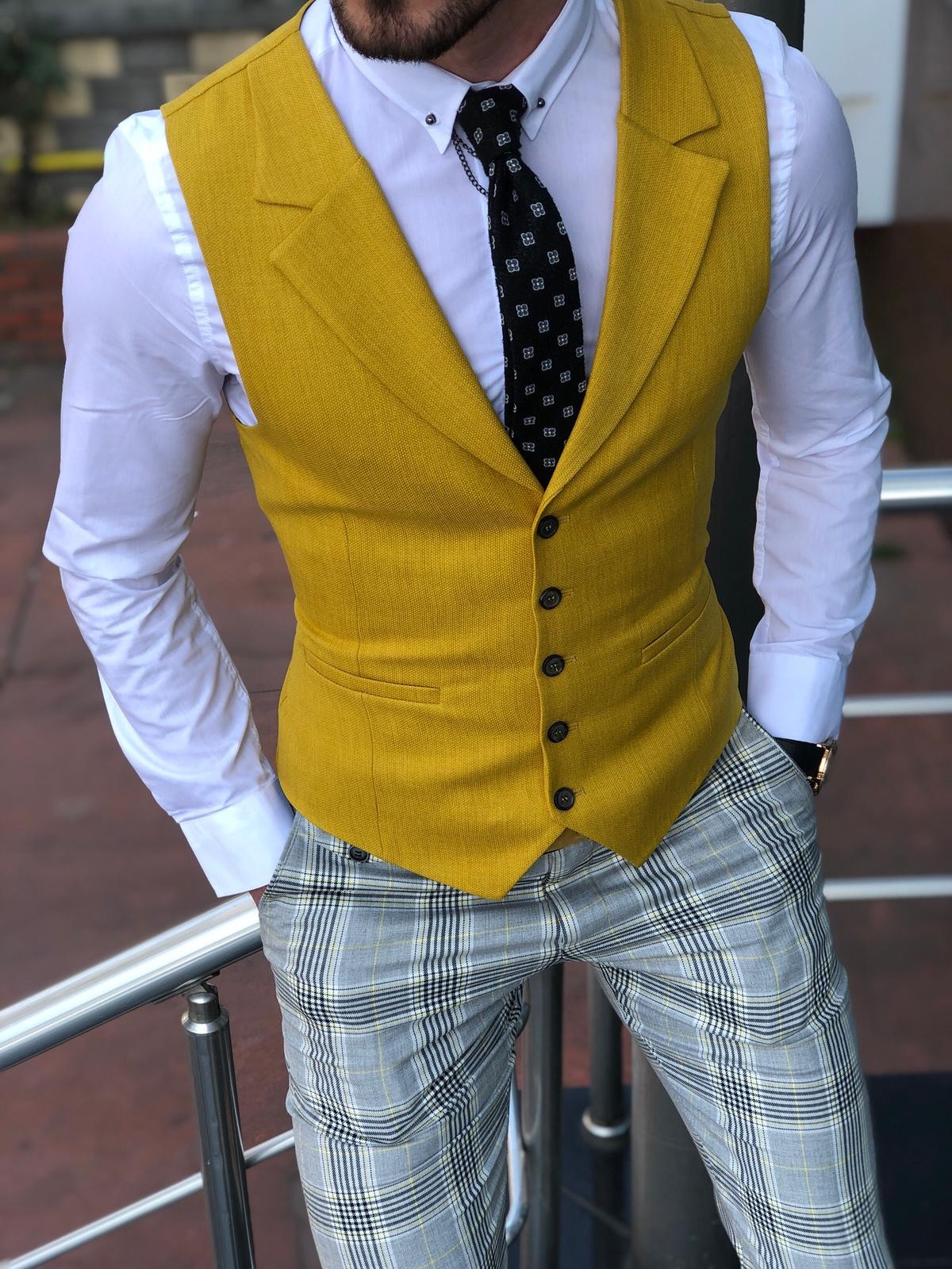 mens yellow dress vest