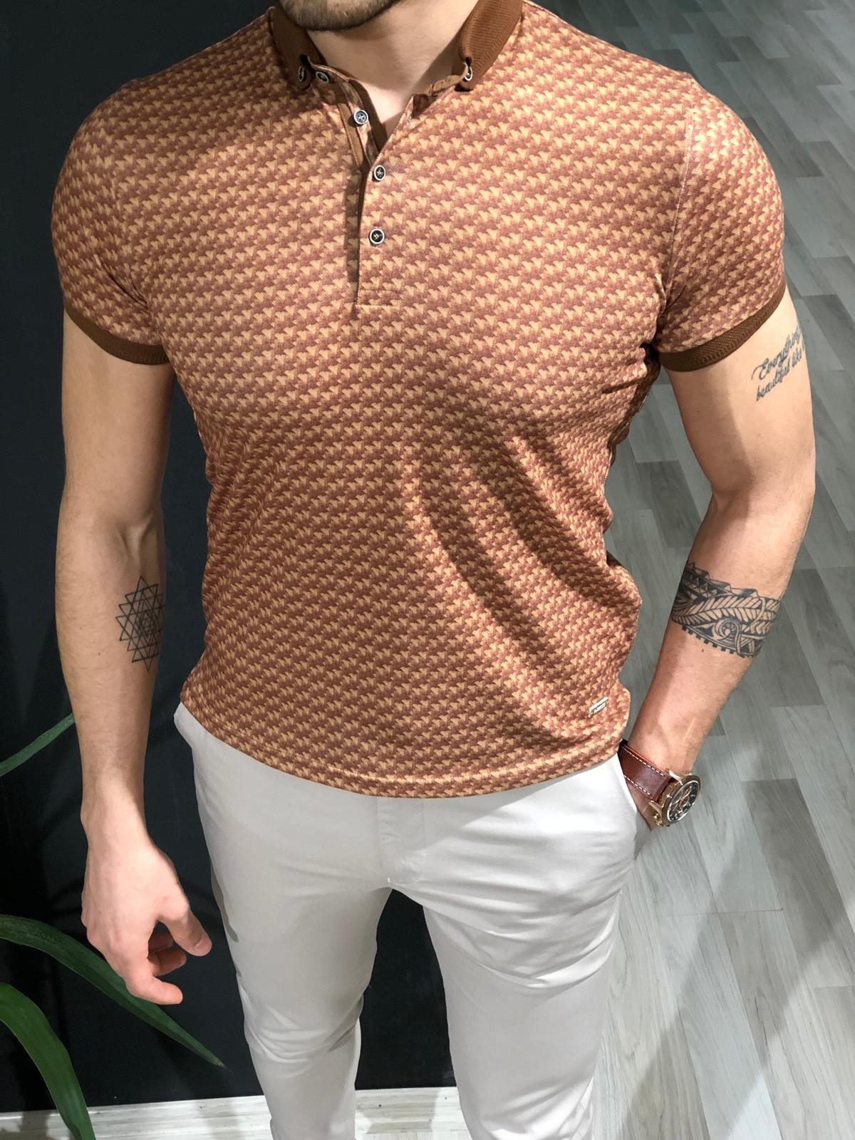 Buy Camel Slim Fit Collar T-shirt by Gentwith.com with Free Shipping