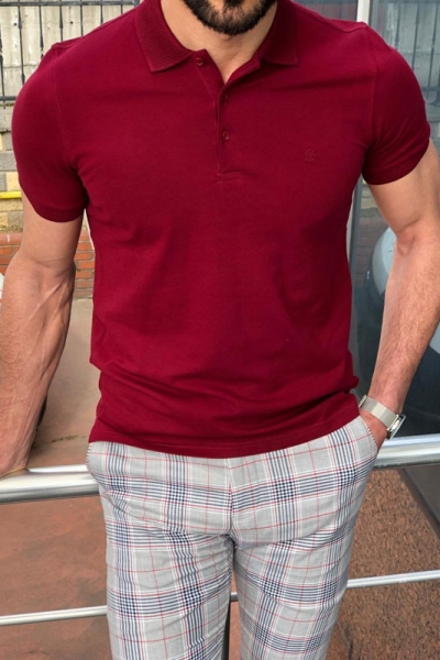 Burgundy Slim Fit Polo T-Shirt by GentWith.com with Free Shipping