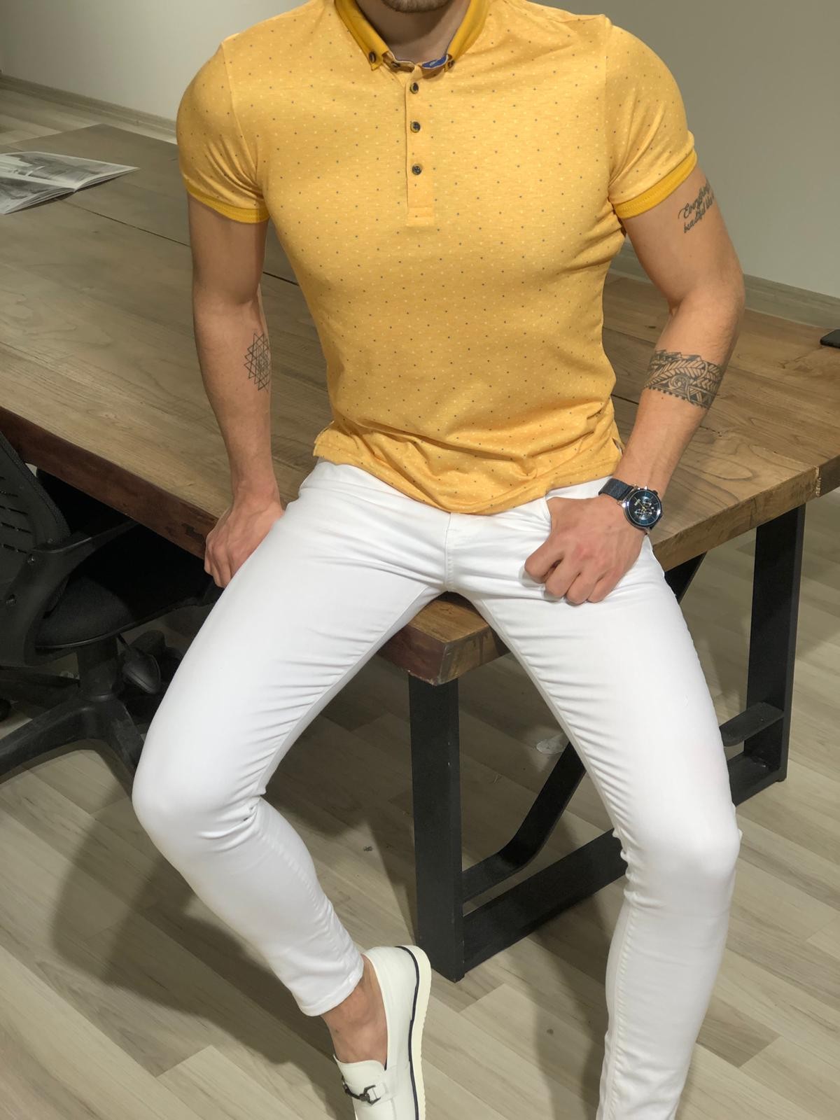 Buy Yellow Slim Fit Collar T-shirt by Gentwith.com with Free Shipping