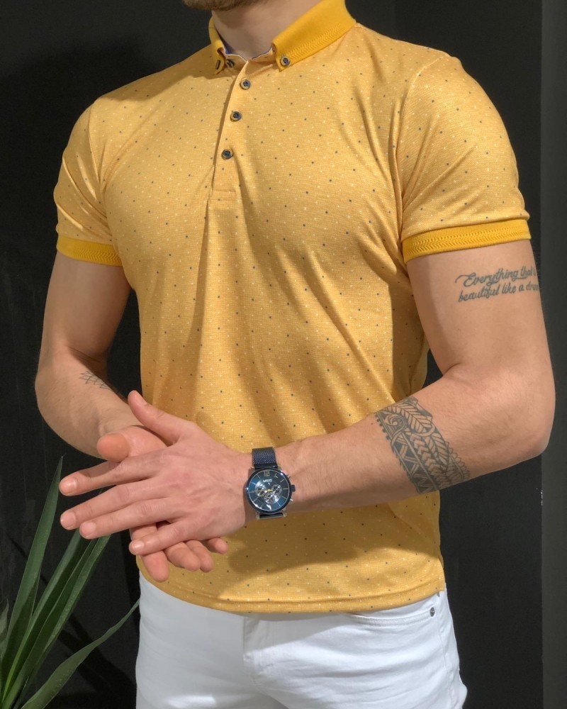 Yellow Slim Fit Collar T-shirt by Gentwith.com with Free Shipping