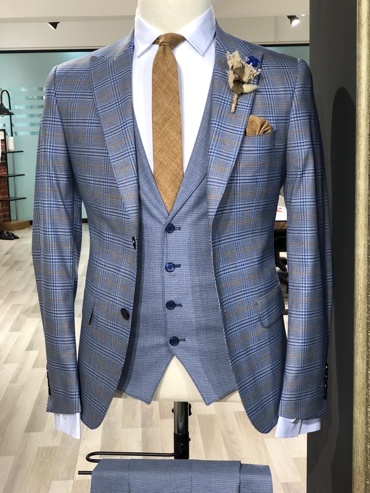 Buy Indigo Slim Fit Plaid Suit by GentWith.com with Free Shipping