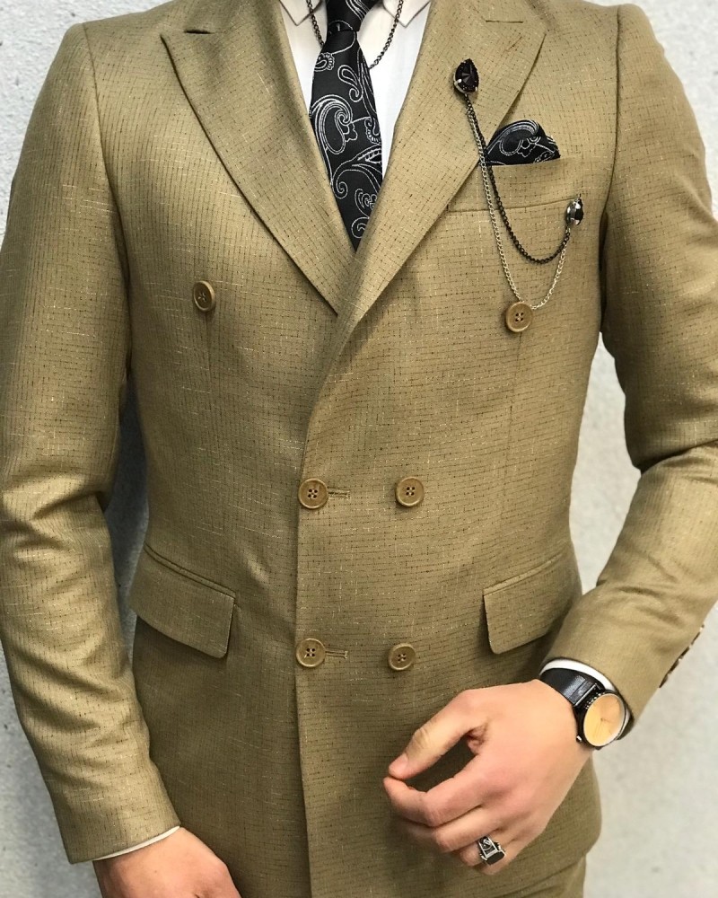 Golden Double Breasted Patterned Suit by Gentwith.com