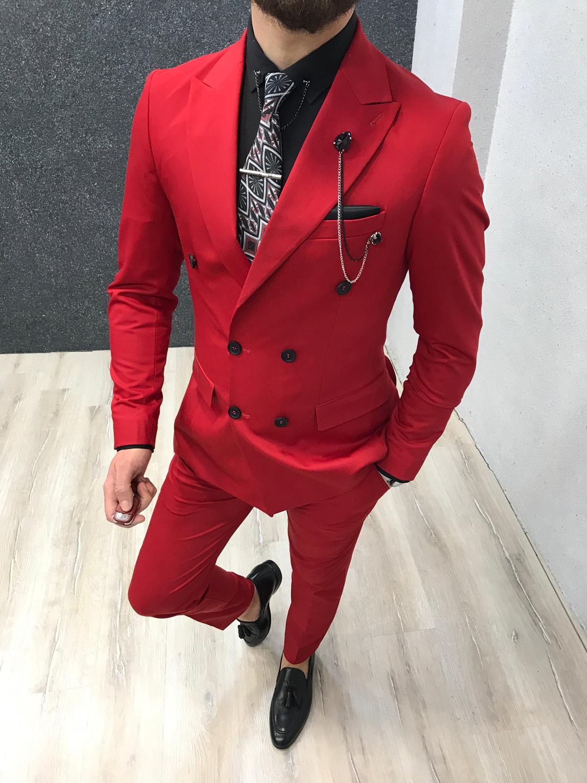 Buy Red Double Breasted Suit by Gentwith.com with Free Shipping