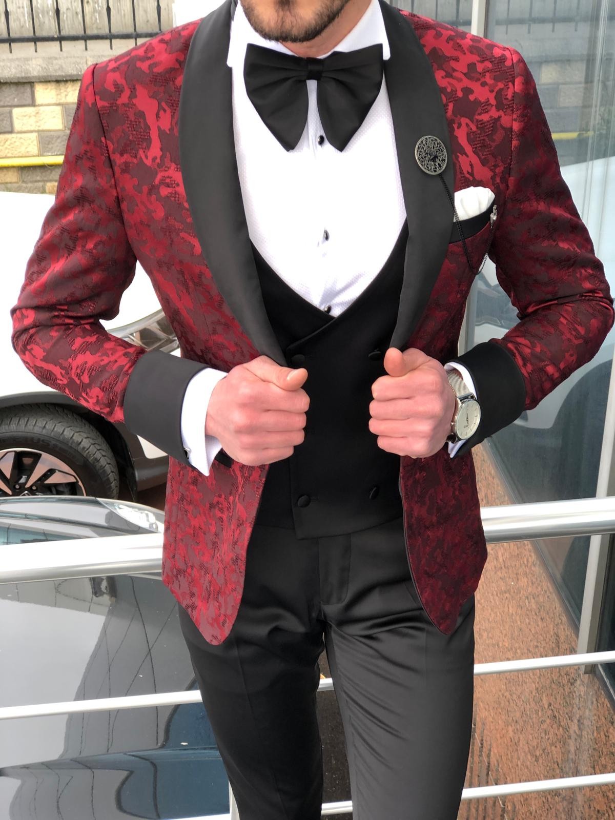 Buy Claret Red Slim Fit Tuxedo by Gentwith.com with Free Shipping