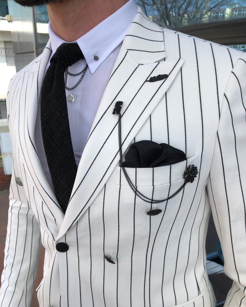 White Double Breasted Blazer by Gentwith.com