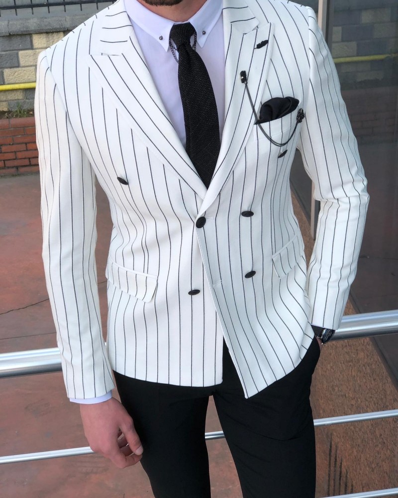 White Double Breasted Blazer Men by Gentwith.com