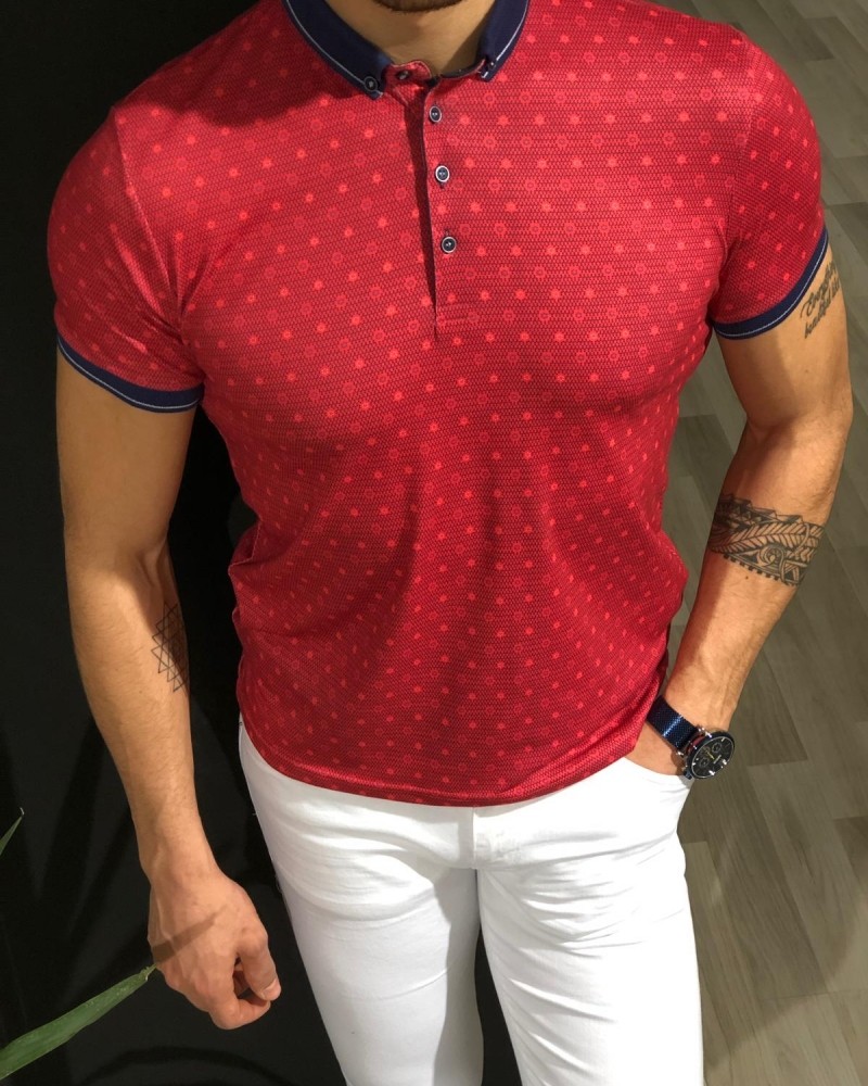 Buy Red Slim Fit Collar T-shirt by Gentwith.com with Free Shipping