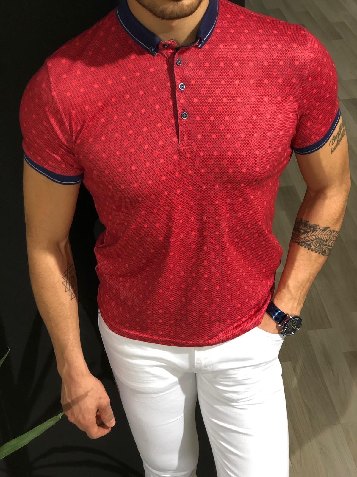 Buy Red Slim Fit Collar T-shirt by Gentwith.com with Free Shipping