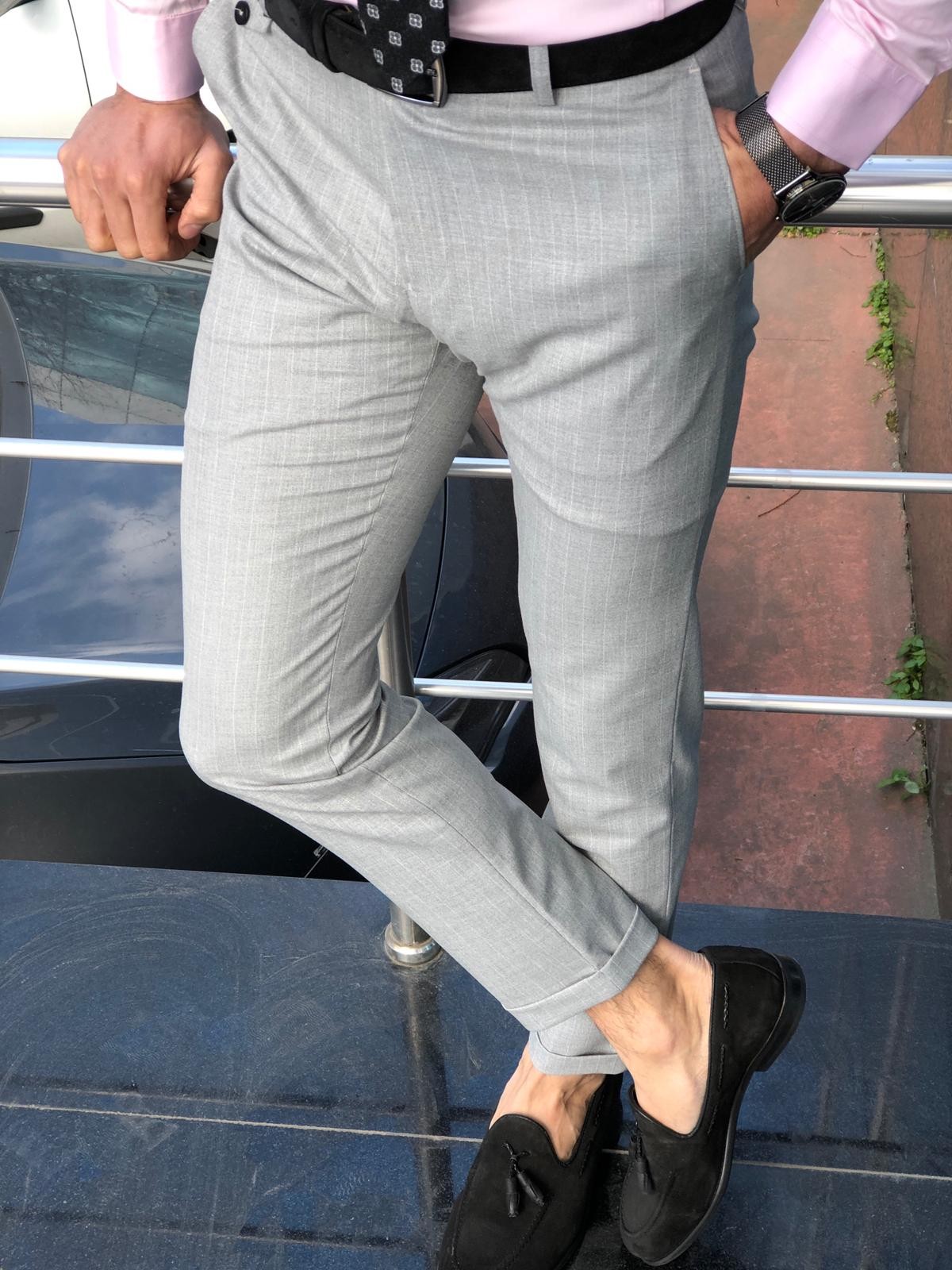 Buy Men's Grey Striped Trousers Online at Bewakoof