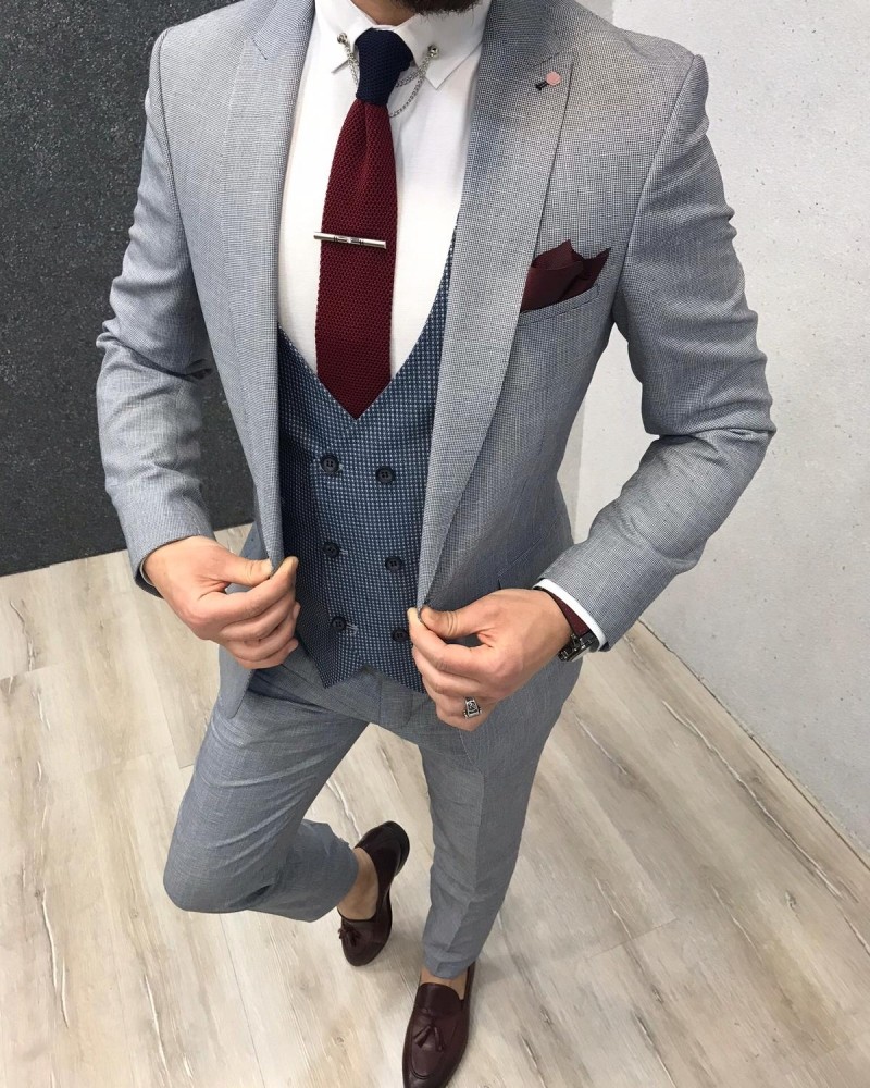 Men's Ice Blue Slim Fit Suit by Gentwith.com with Free Shipping