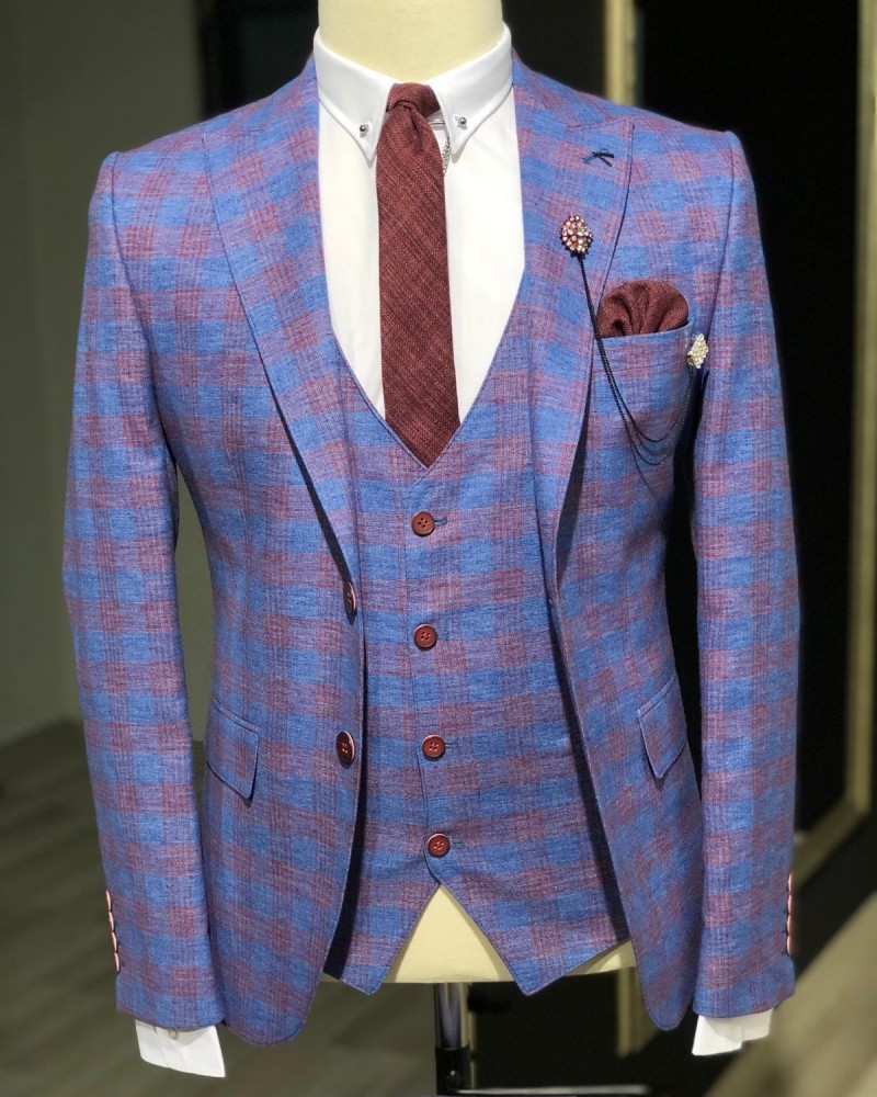 Sax Slim Fit Plaid Suit by GentWith.com with Free Shipping