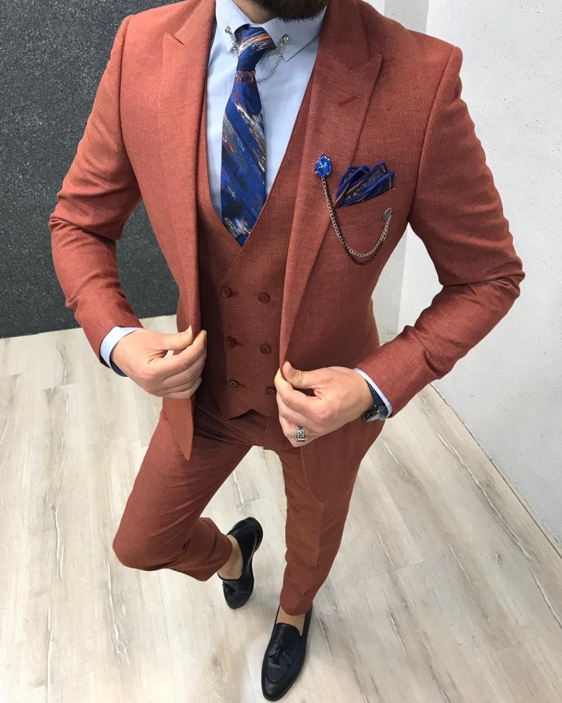 Buy Orange Slim Fit Suit by Gentwith.com with Free Shipping