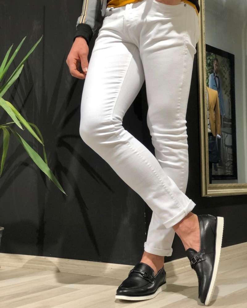 White Slim Fit Lycra Jeans by Gentwith.com with Free Shipping
