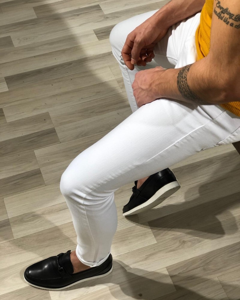 White Slim Fit Lycra Jeans by Gentwith.com with Free Shipping