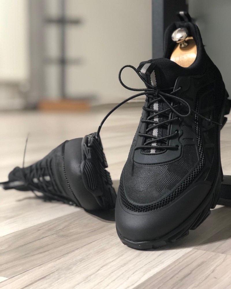 Black Lace Up Sneakers by Gentwith.com with Free Shipping