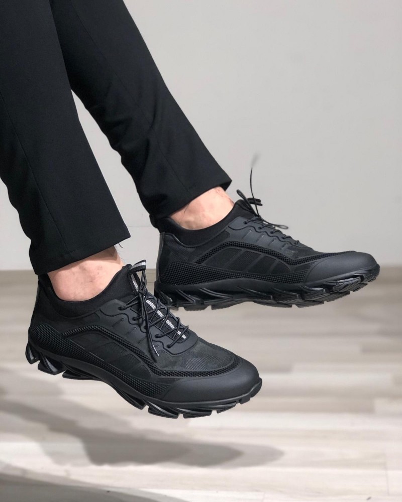 Black Lace Up Sneakers by Gentwith.com with Free Shipping
