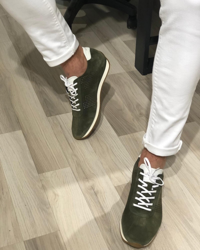 Khaki Lace Up Suede Sneakers by Gentwith.com with Free Shipping