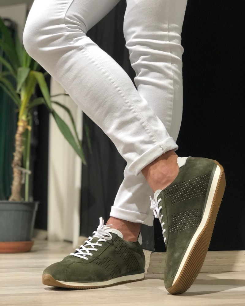 Khaki Lace Up Suede Sneakers by Gentwith.com with Free Shipping
