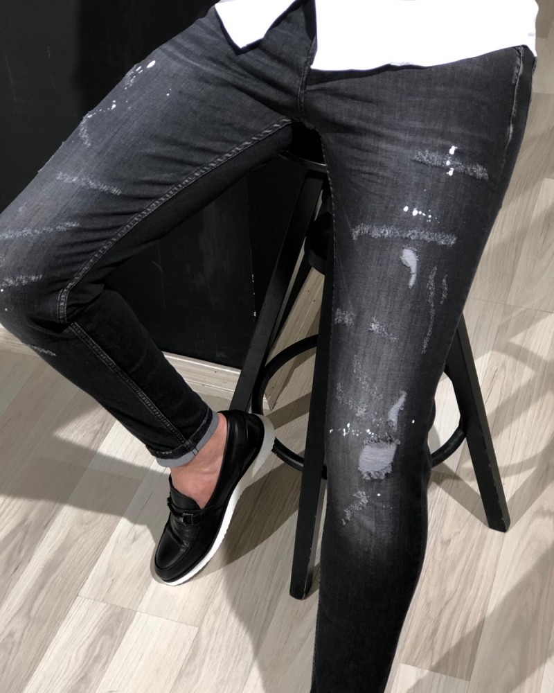 Black Skinny Distressed Jeans Men by GentWith.com with Free Shipping