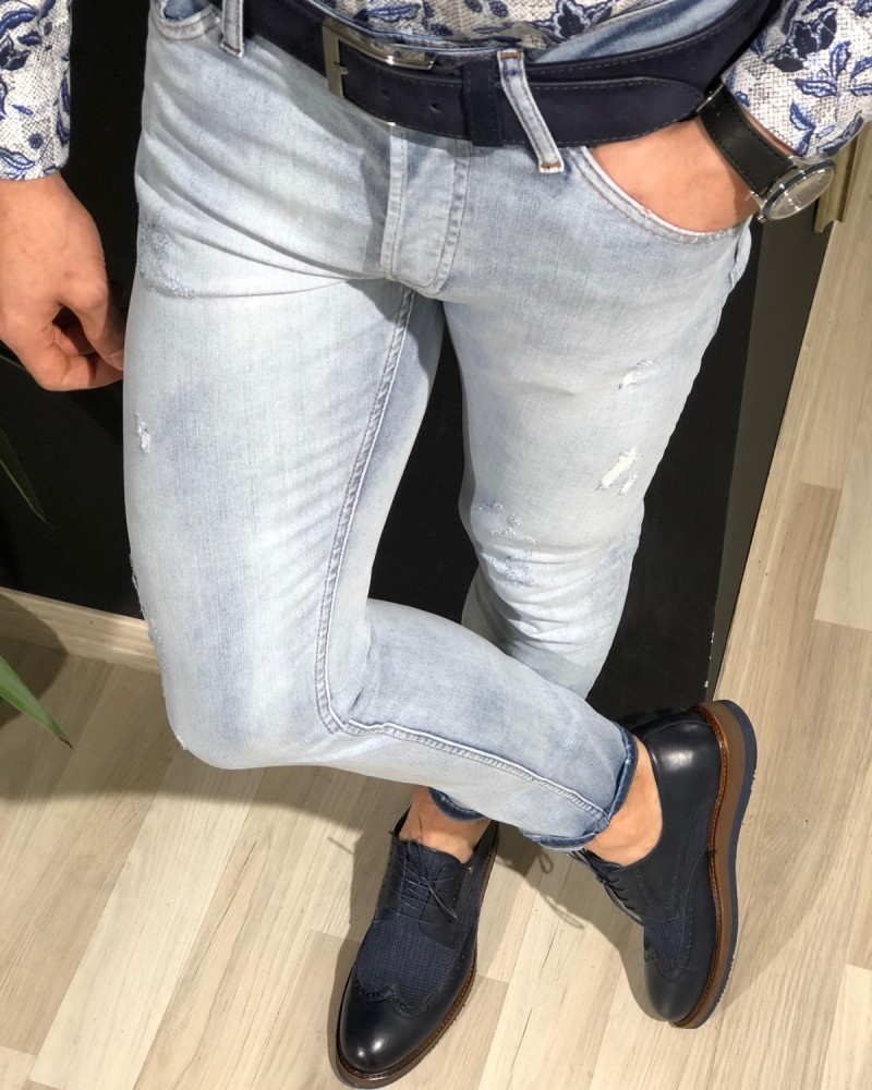 Blue Slim Fit Jeans by Gentwith.com with Free Shipping