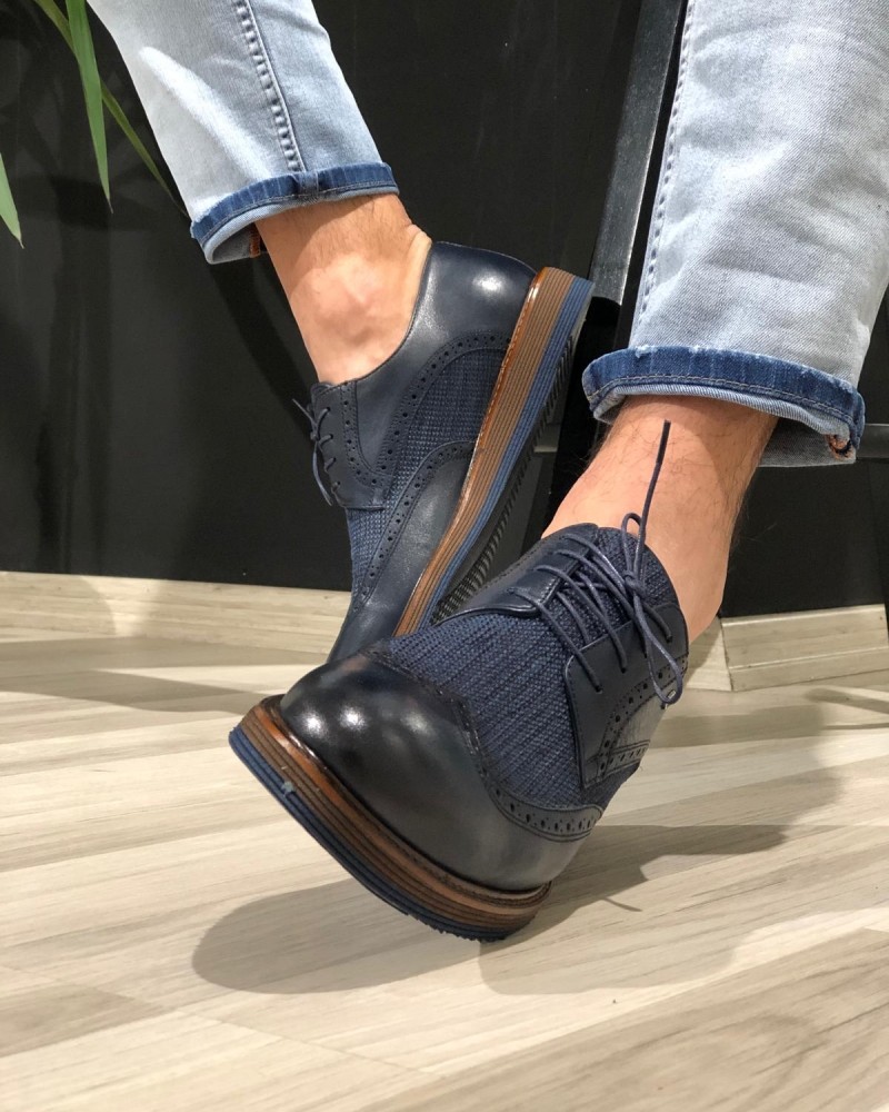 Navy Blue Casual Lace Up Shoes by Gentwith.com with Free Shipping