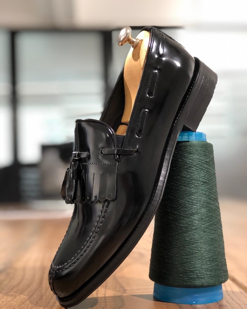 Black Tassel Leather Loafer by GentWith.com with Free Shipping