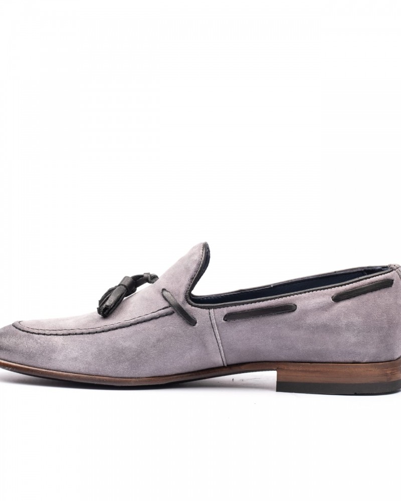 Gray Tassel Suede Loafer by GentWith.com with Free Shipping