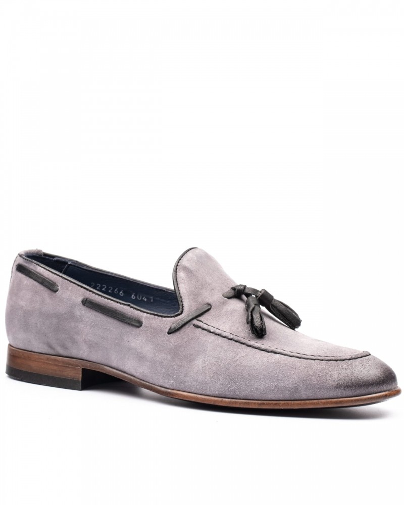 Gray Tassel Suede Loafer by GentWith.com with Free Shipping