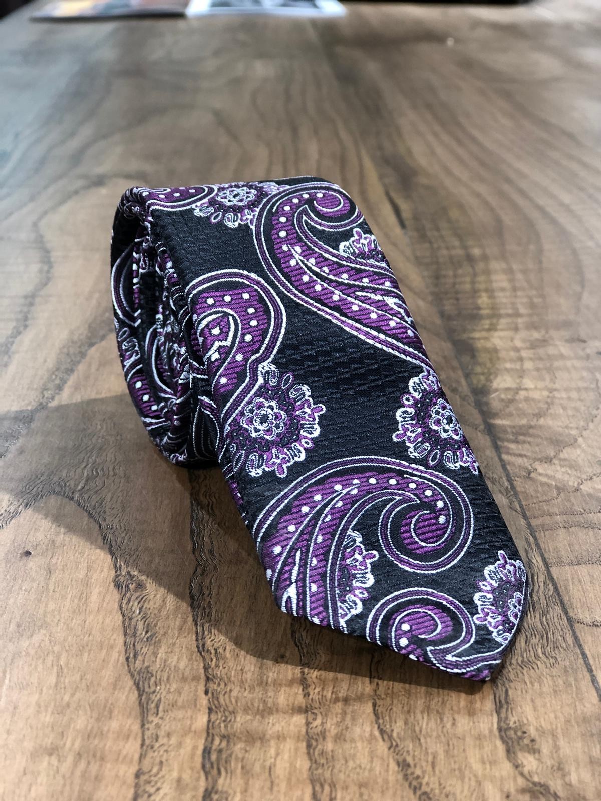Navy Blue Paisley Skinny Tie by GentWith.com with Free Shipping