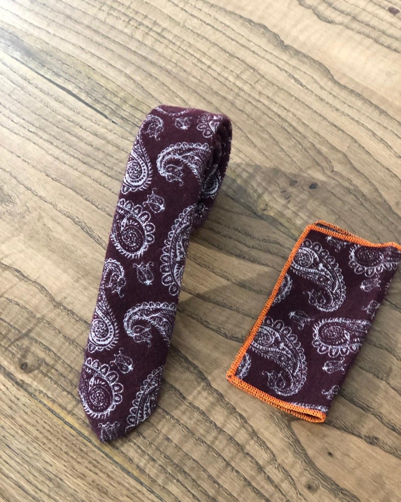 Claret Red Paisley Skinny Tie by GentWith.com with Free Shipping