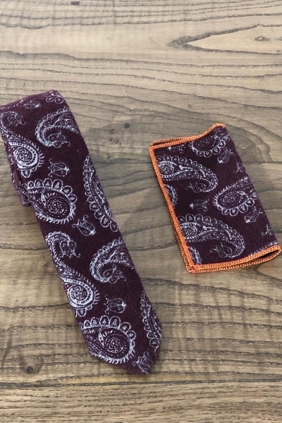 Claret Red Paisley Skinny Tie by GentWith.com with Free Shipping