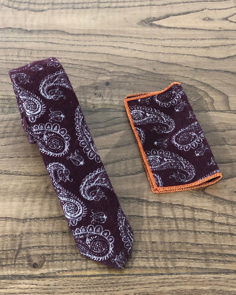 Claret Red Paisley Skinny Tie by GentWith.com with Free Shipping