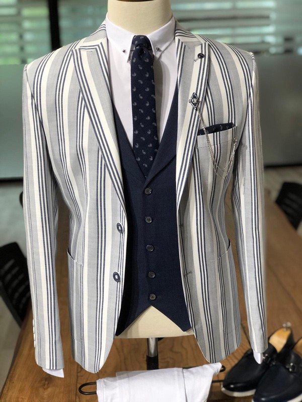 Gray Slim Fit Striped Blazer by GentWith.com with Free Shipping