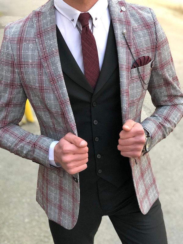 Buy Black Slim Fit Plaid Suit by GentWith.com with Free Shipping