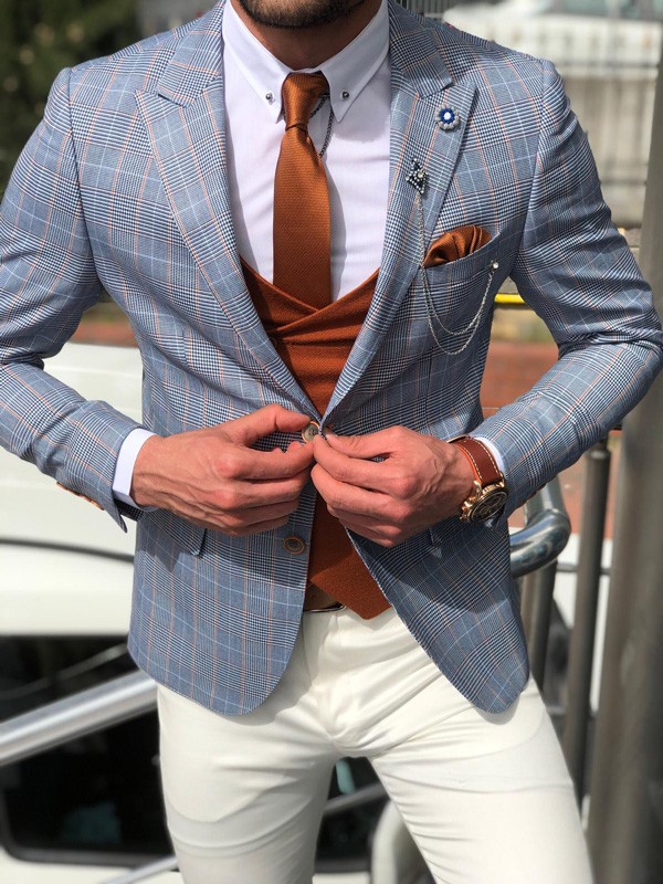 Buy Blue Slim Fit Plaid Suit by GentWith.com with Free Shipping