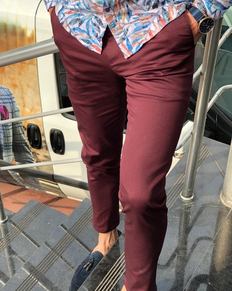 Claret Red Slim Fit Dress Pants by GentWith.com with Free Shipping