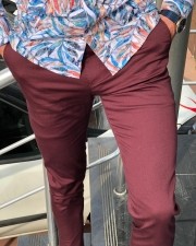 Buy Claret Red Slim Fit Dress Pants by  with Free Shipping
