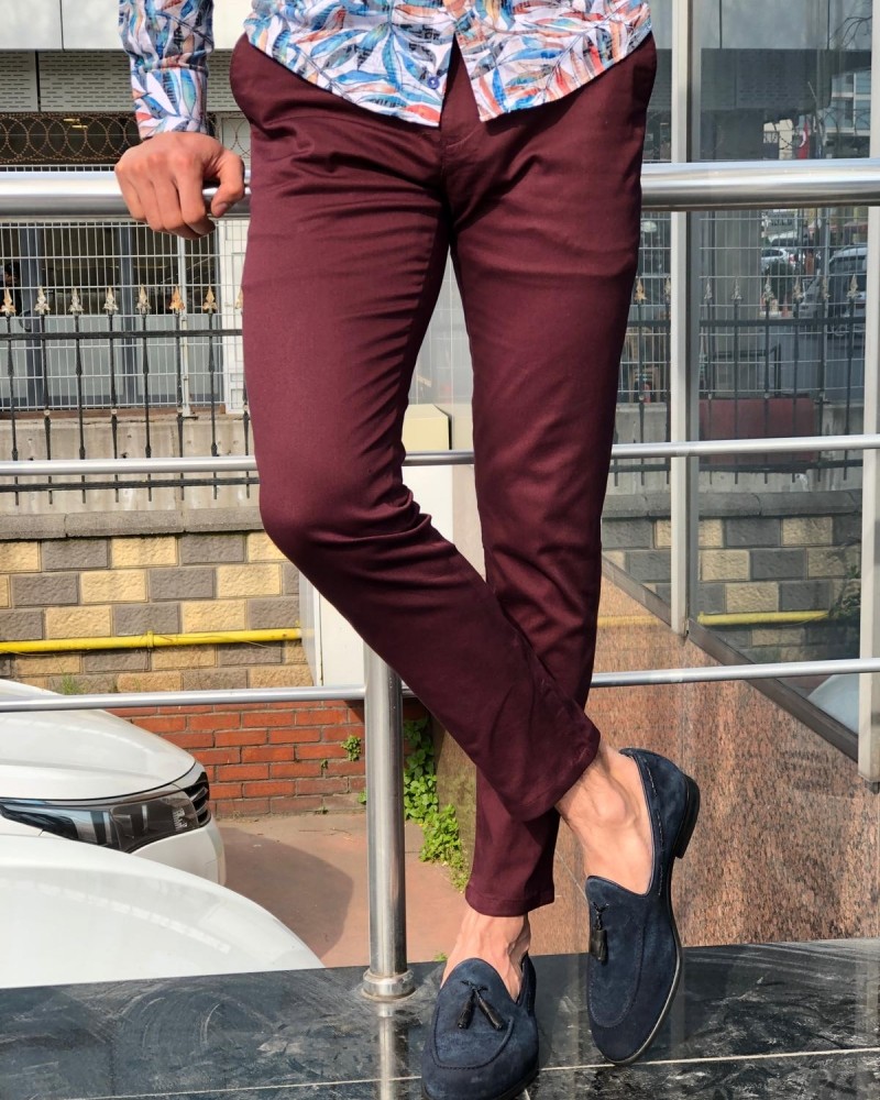Claret Red Slim Fit Dress Pants by GentWith.com with Free Shipping