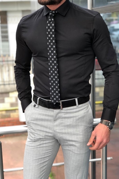 Black Slim Fit Dress Shirt by GentWith.com with Free Shipping