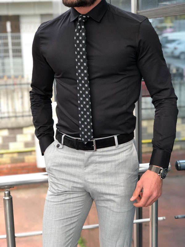 black formal shirt with tie