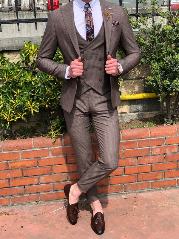 Buy Brown Slim Fit Suit by with Free Shipping