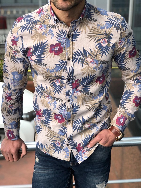 Buy Beige Slim Fit Floral Casual Shirt by GentWith.com with Free Shipping