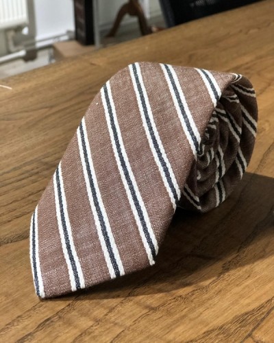 Brown Striped Wool Tie by GentWith.com with Free Shipping