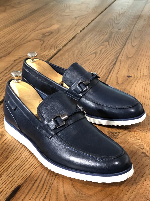 Buy Navy Blue Leather Loafer by GentWith.com with Free Shipping