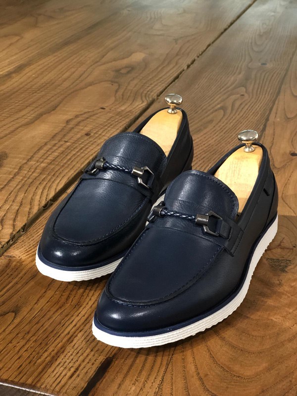 Buy Navy Blue Leather Loafer by GentWith.com with Free Shipping