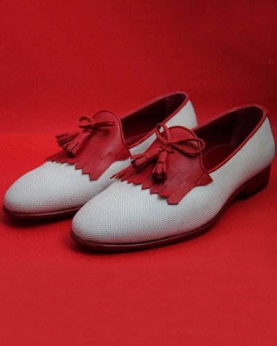 Red Bespoke Kiltie Tassel Loafer by Gentwith.com with Free Shipping