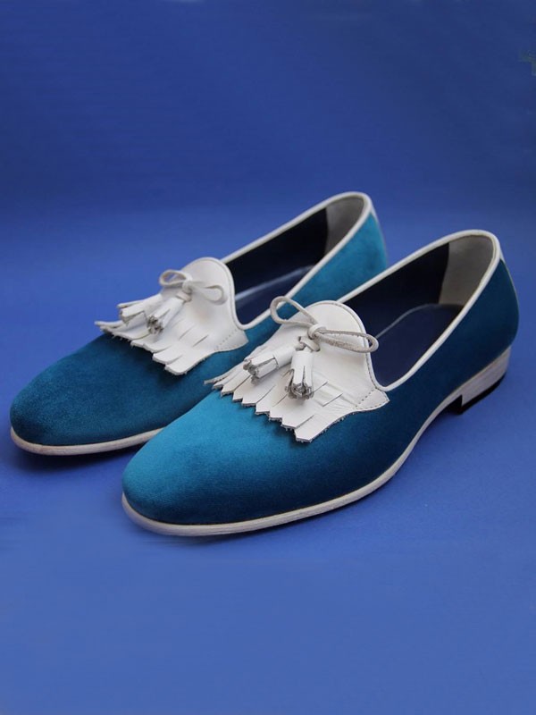 Buy Turquoise Bespoke Suede Kiltie Tassel Loafer by GentWith.com